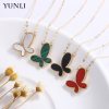 YUNLI Real 18K Gold Butterfly Pendant Necklace Natural Agate Stone Pure Solid AU750 Chain Fine Jewelry Gift for Women PE020