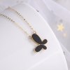 YUNLI Real 18K Gold Butterfly Pendant Necklace Natural Agate Stone Pure Solid AU750 Chain Fine Jewelry Gift for Women PE020